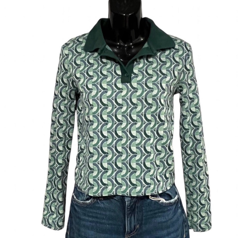 Zara Green Geometric Long Sleeve Blouse